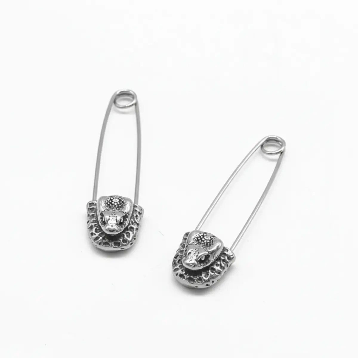Snake Head Safety Pin Earrings - Image 3