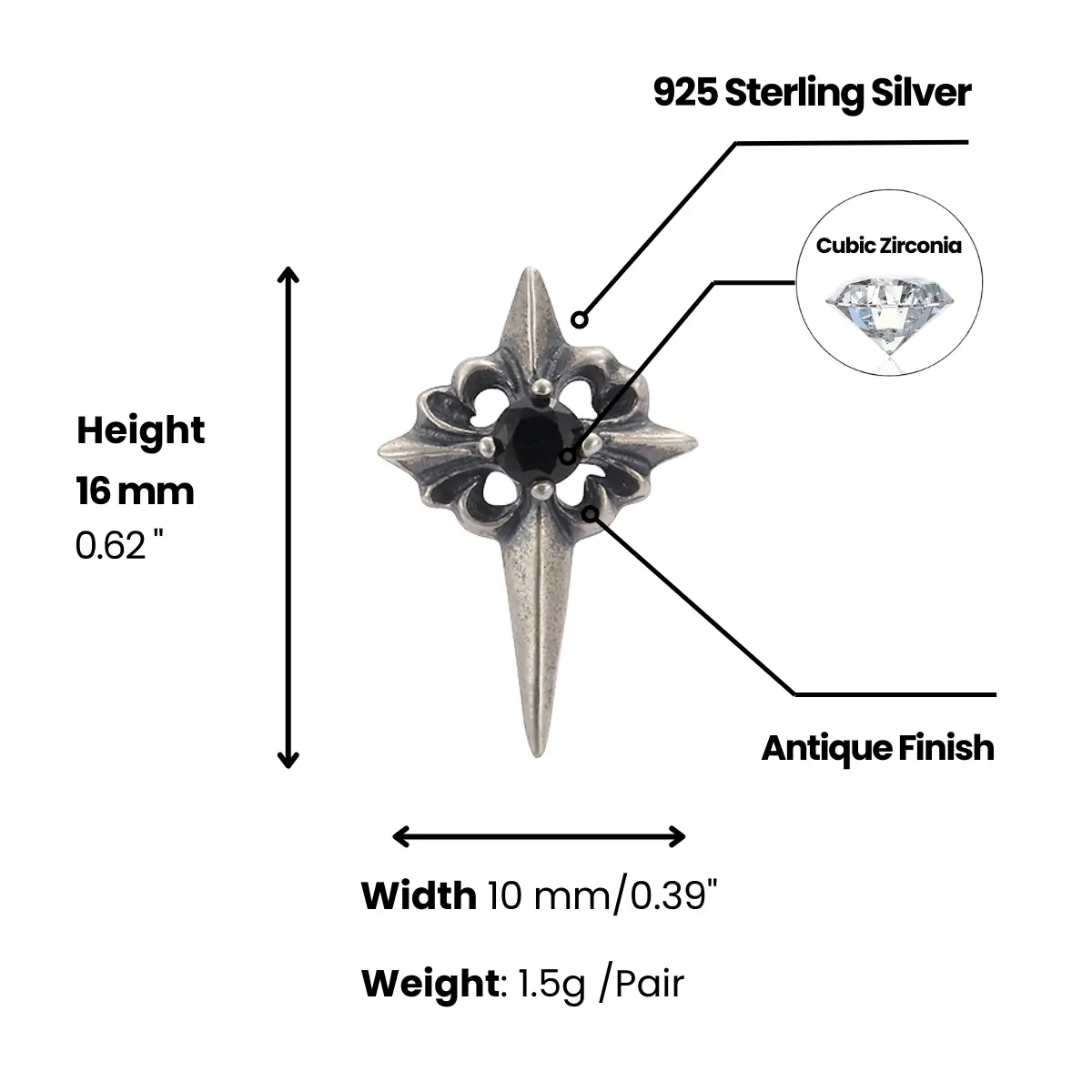 Spike Cross Stud Earrings - Image 5