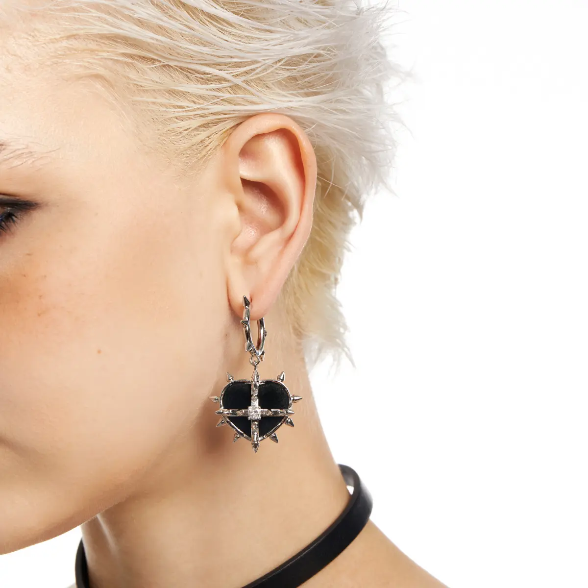 Spiked Diamond Heart Earrings - Image 3