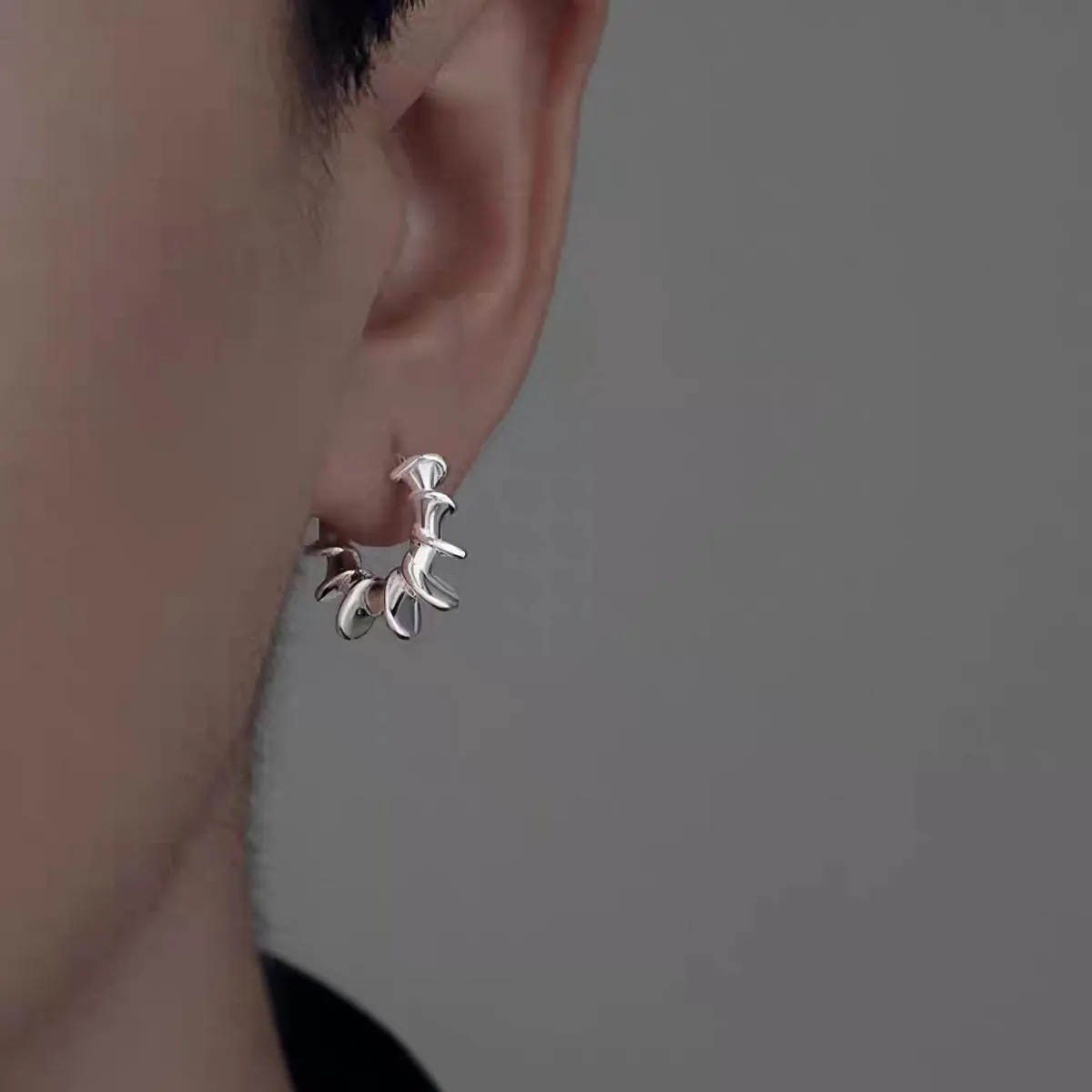 Spiral Hoop Earrings Silver - Image 2