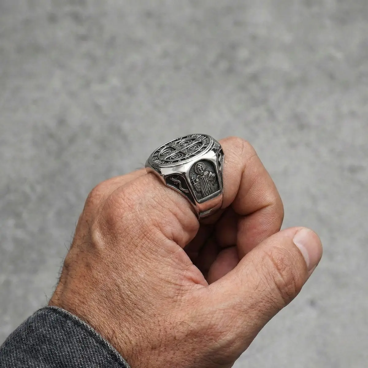 St Benedict Stainless Steel Ring - Image 3
