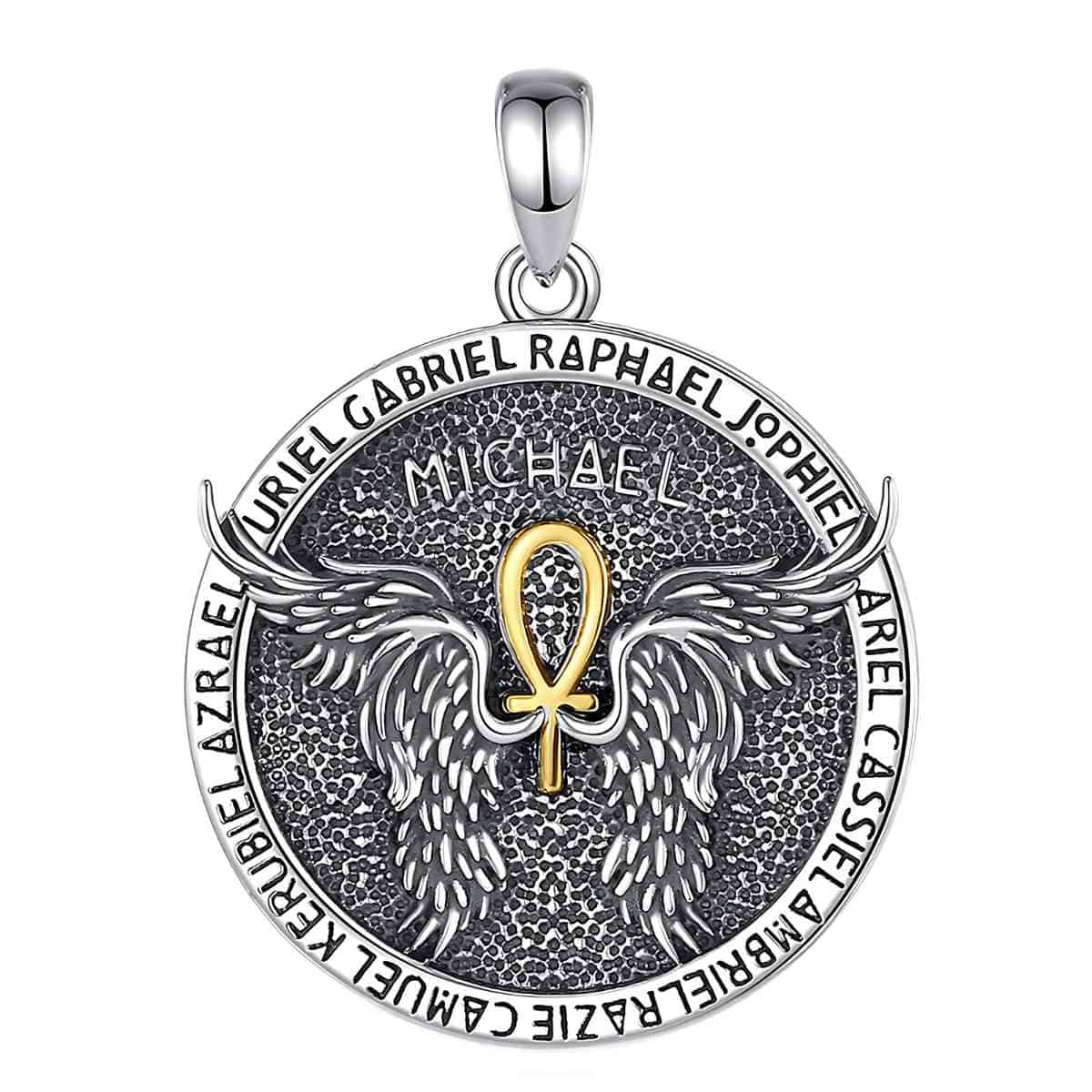 St. Michael Archangel Necklace with Ankh Wings