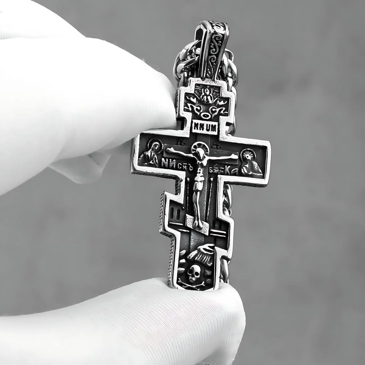 Steel Orthodox Crucifix Necklace - Image 4