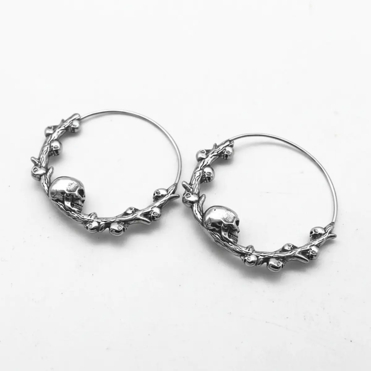 Steel Skulls on Branch Hoop Earrings - Image 6