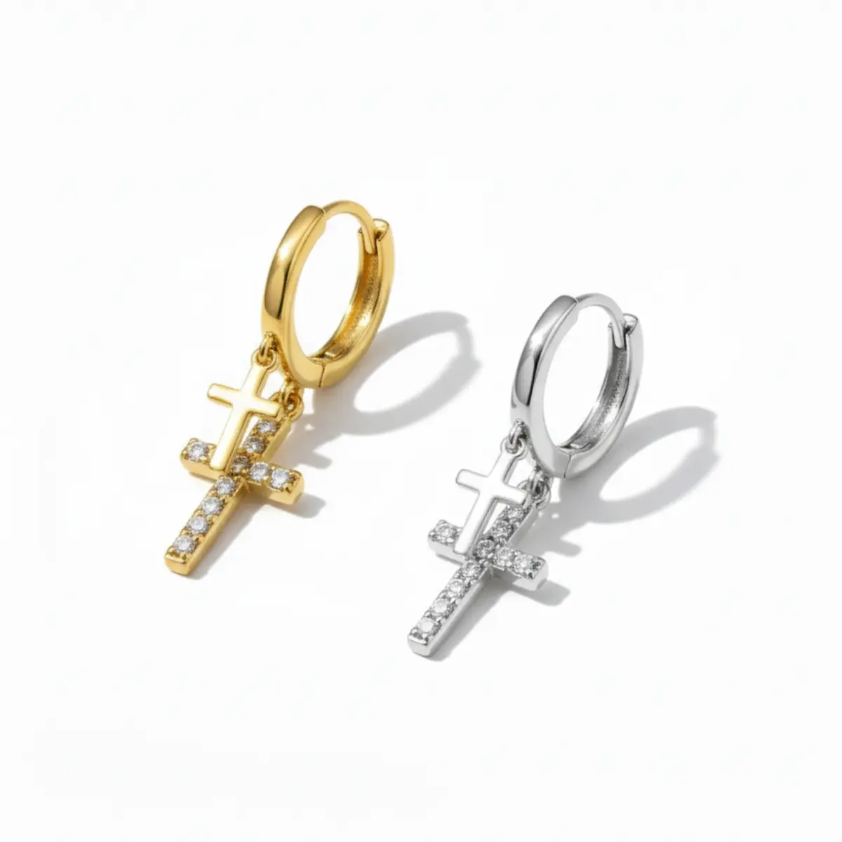 Gold Pavé Double Cross Hoop Earrings - Image 7