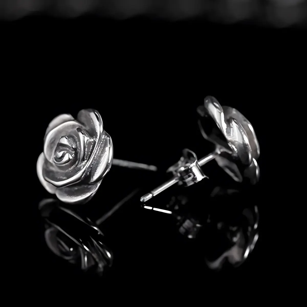 Sterling Silver Rose Stud Earrings - Image 5