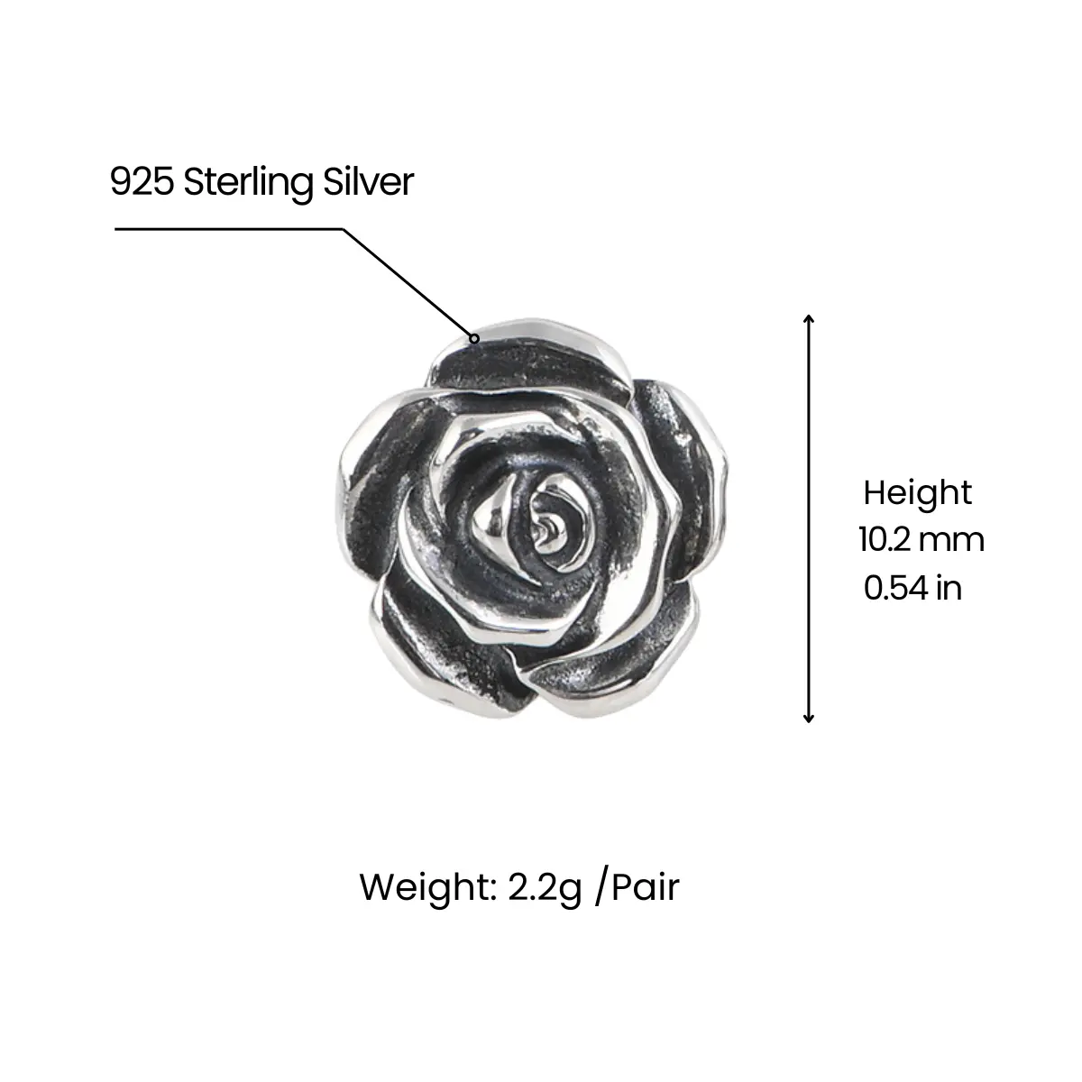Sterling Silver Rose Stud Earrings - Image 6