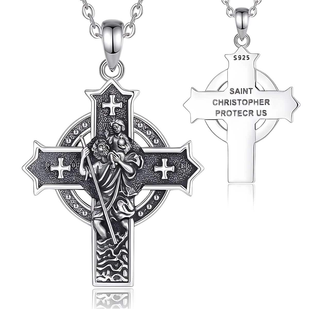 Sterling Silver St Christopher Cross Necklace - Image 3