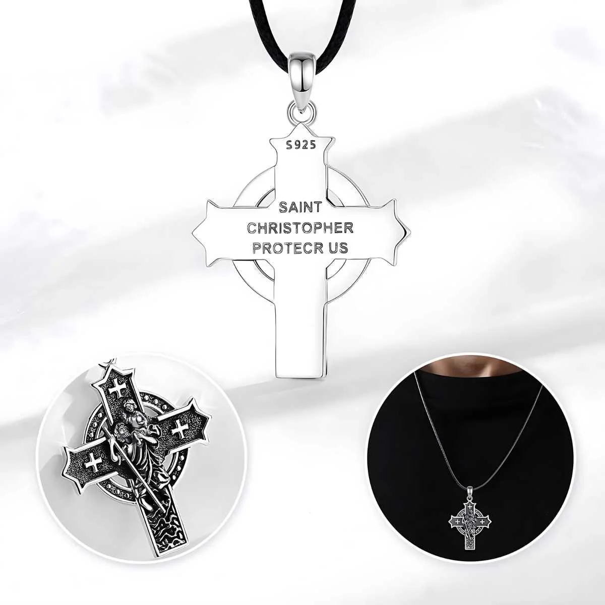 Sterling Silver St Christopher Cross Necklace - Image 6