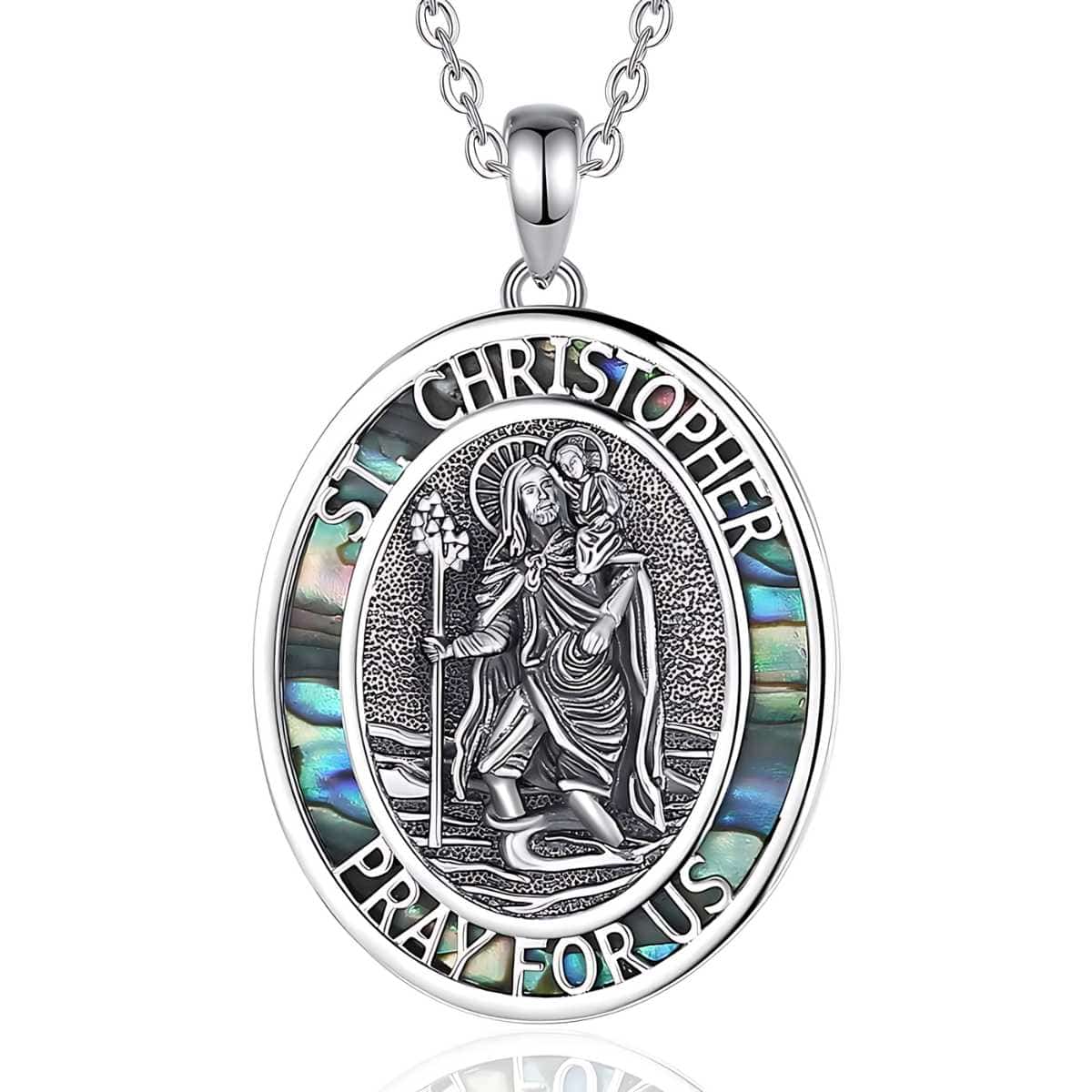 Sterling Silver St Christopher Medallion Abalone Shell - Image 4