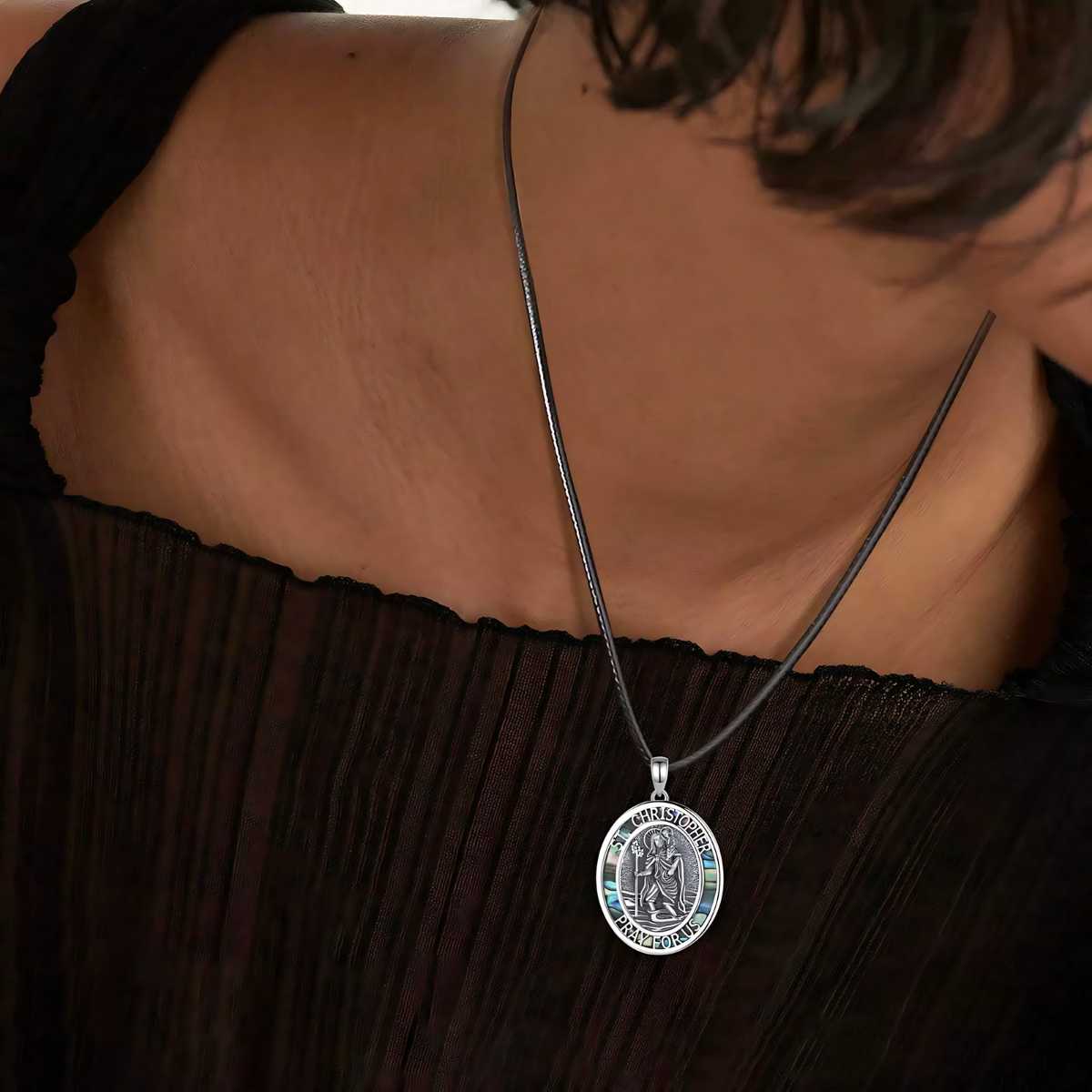Sterling Silver St Christopher Medallion Abalone Shell - Image 5