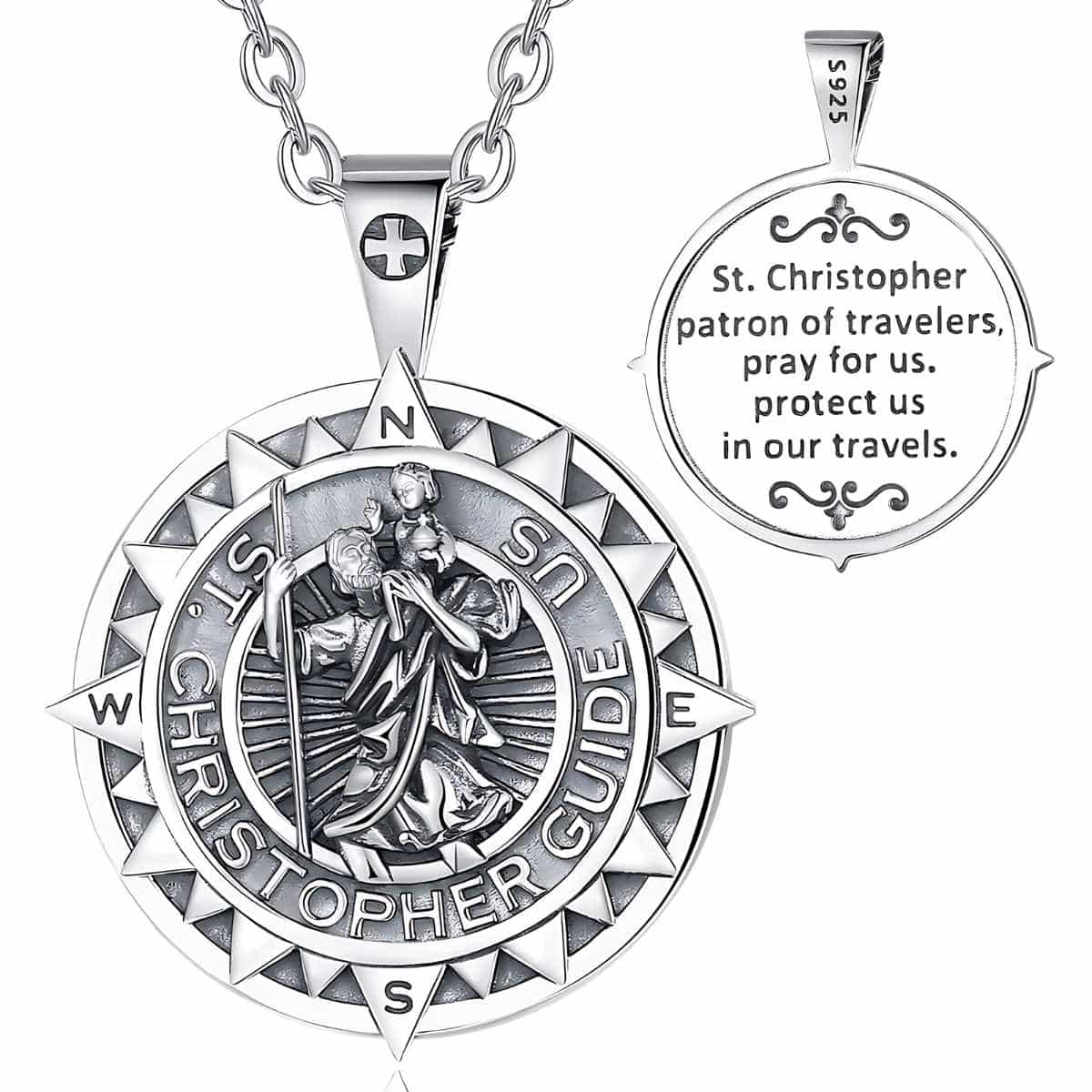 Sterling Silver St Christopher Medallion with Compass - Image 4