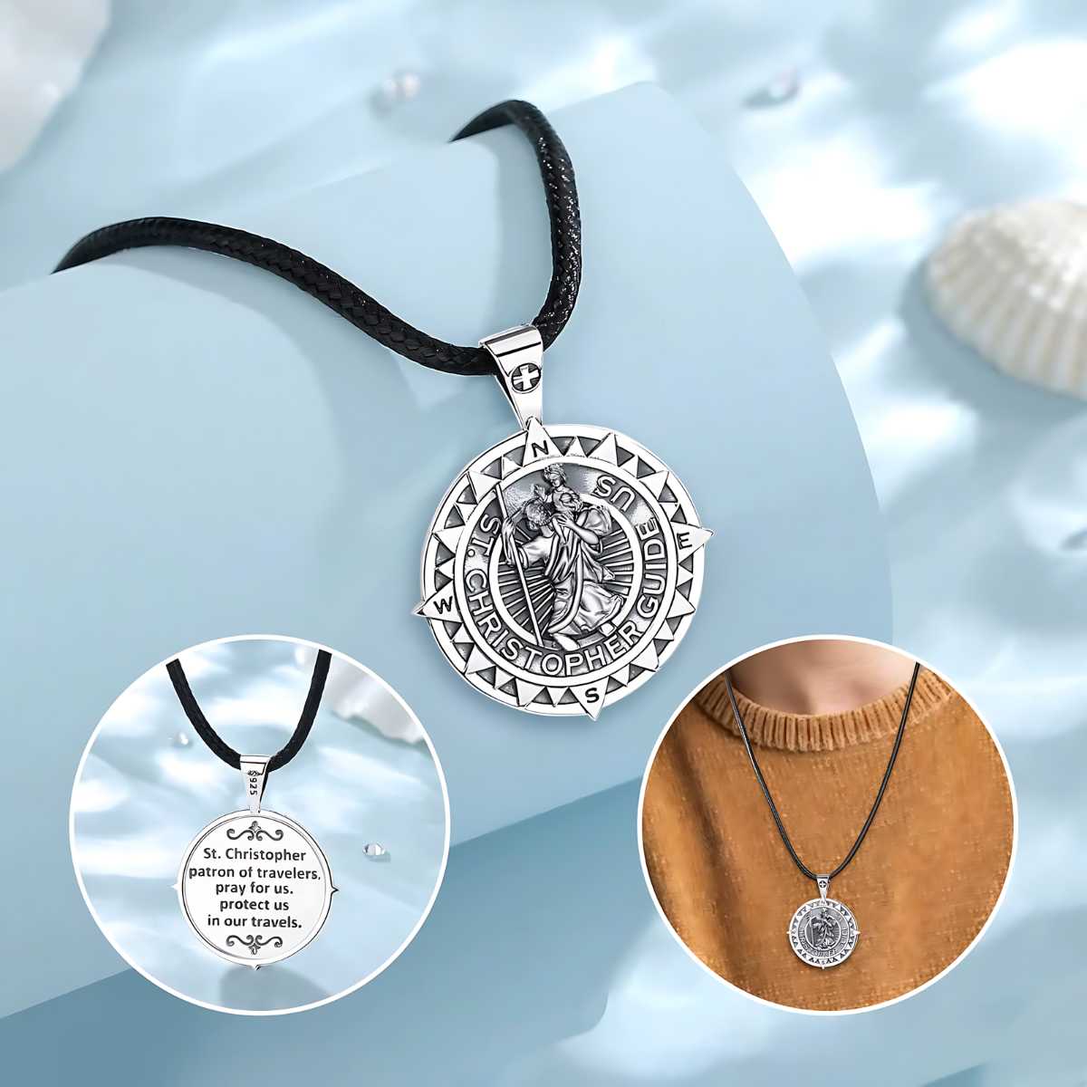 Sterling Silver St Christopher Medallion with Compass - Image 6