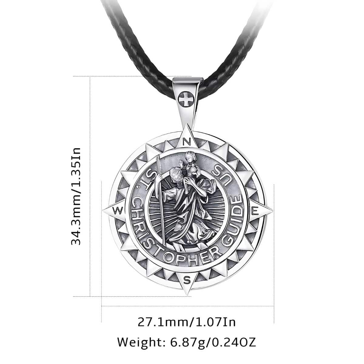 Sterling Silver St Christopher Medallion with Compass - Image 7