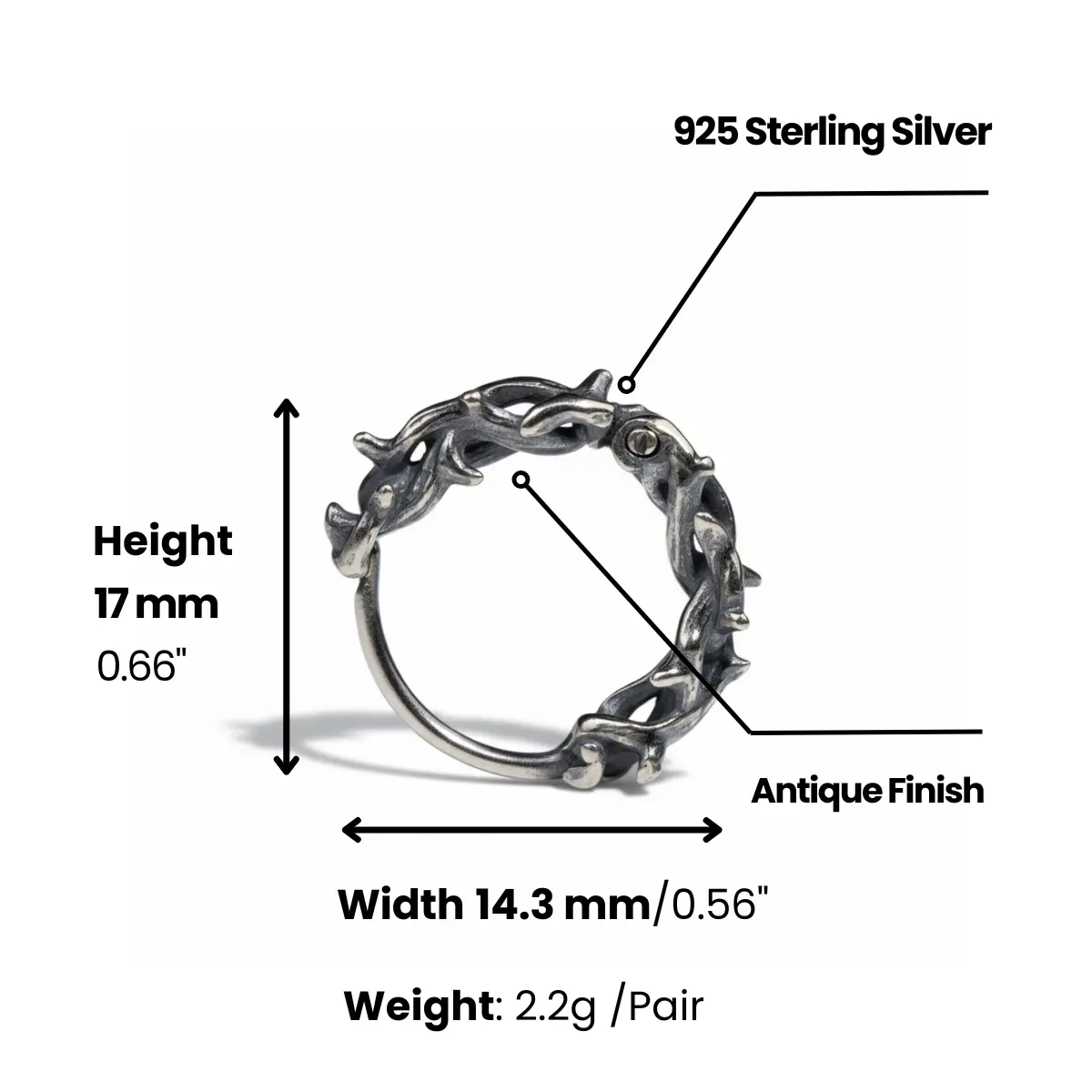 Sterling Silver Thorn Hoop Earrings - Image 6