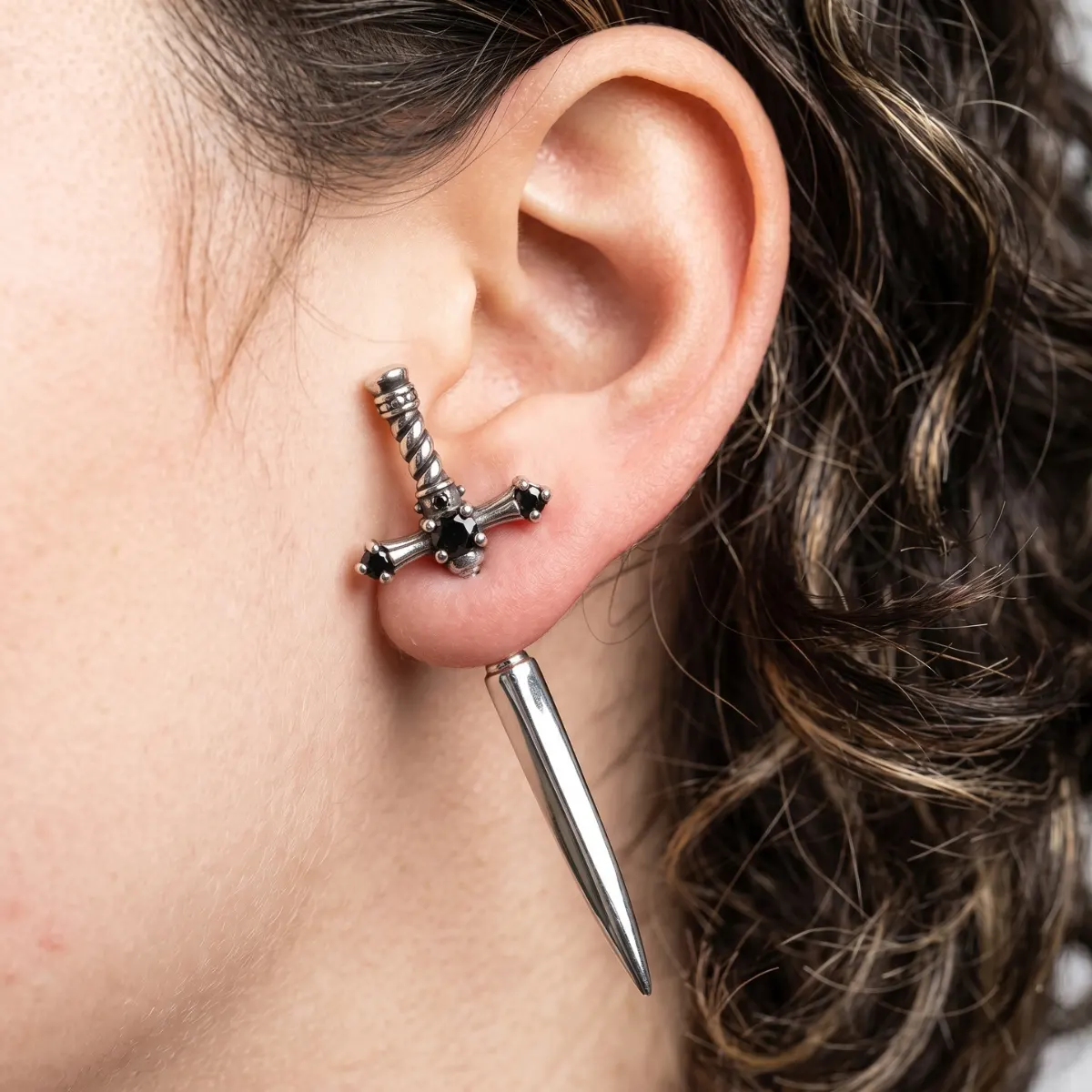 Sword Earrings Through Ear - Image 3