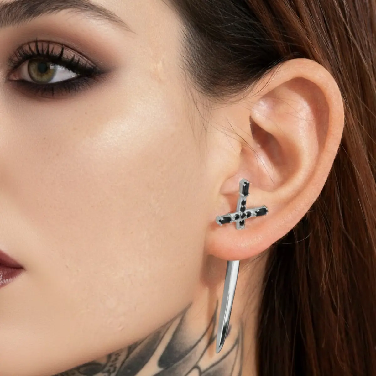 Sword Stud Earrings Sterling Silver - Image 2