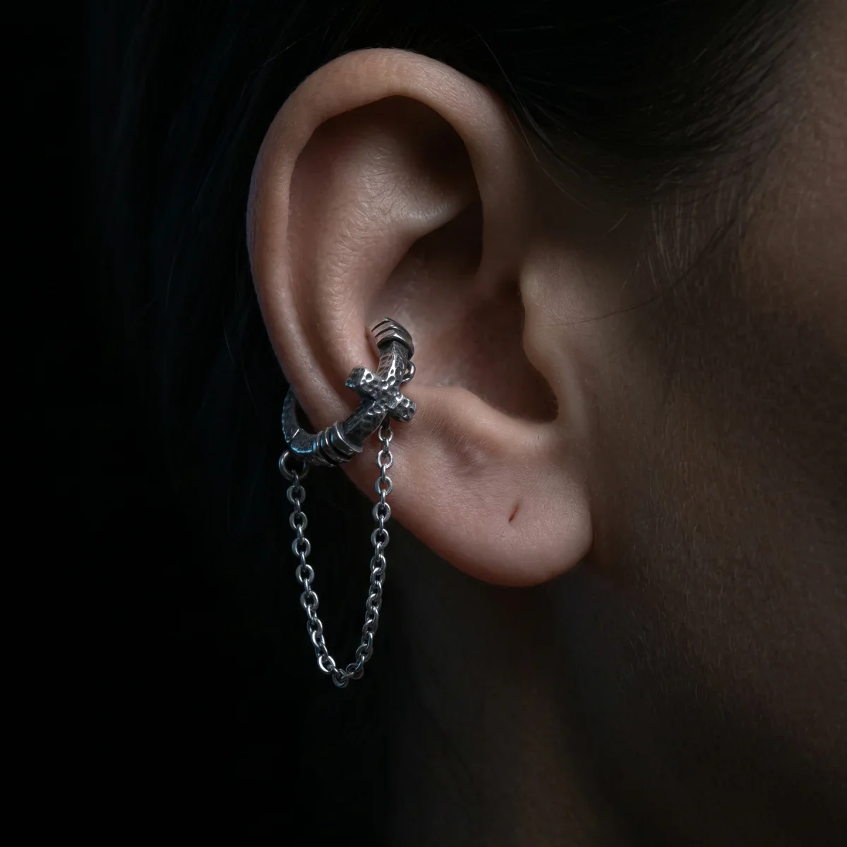 Textured Cross Chain Hoop Earrings - Image 2