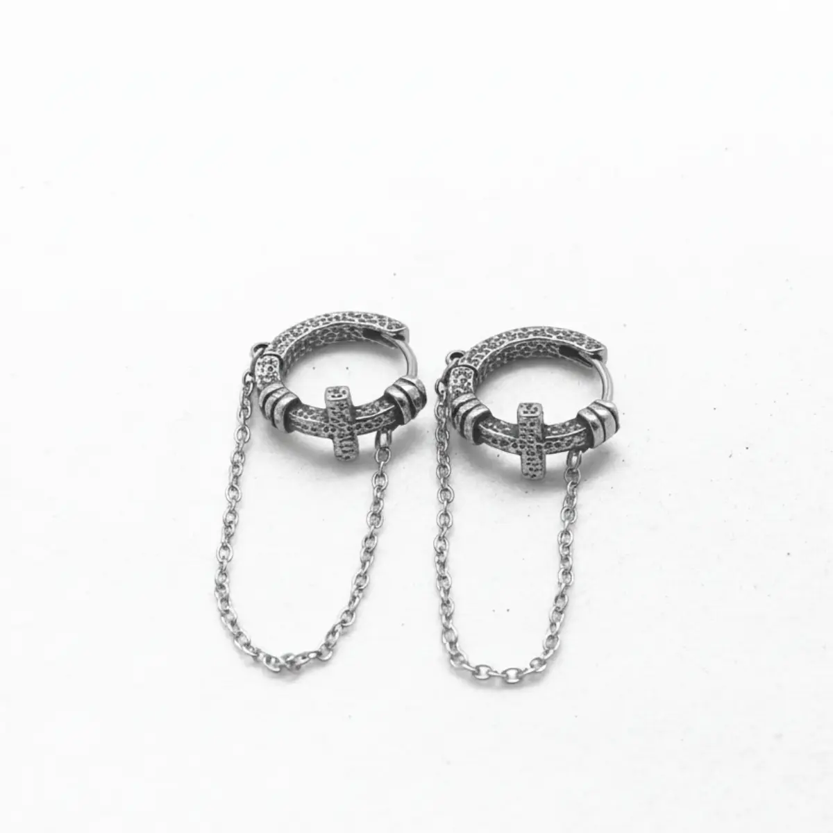 Textured Cross Chain Hoop Earrings - Image 3