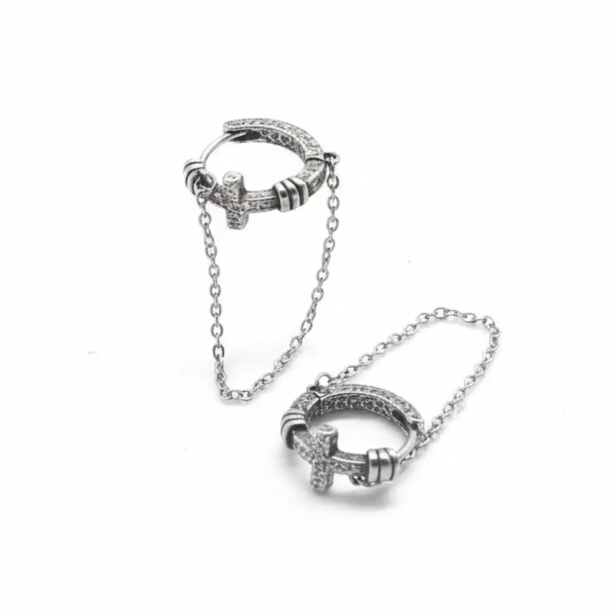 Textured Cross Chain Hoop Earrings - Image 4