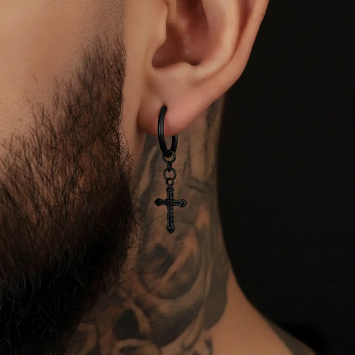 Textured Cross Dangle Hoop Earrings - Image 9