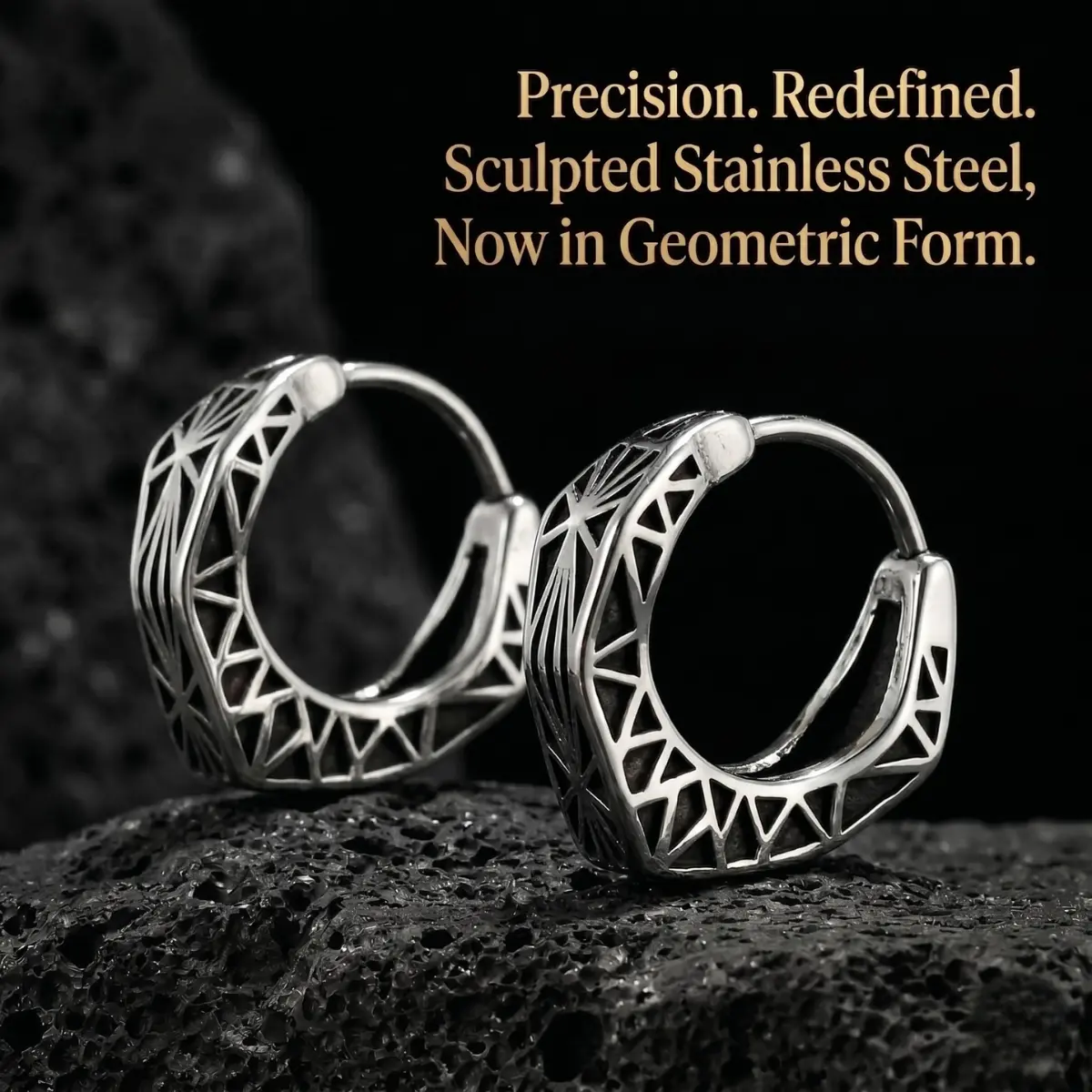 Textured Triangle Hoop Earrings - Image 4