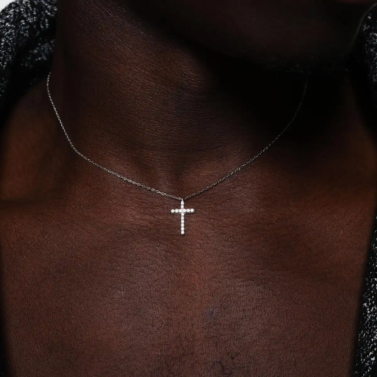 Tiny Cross Necklace Diamond Sterling Silver