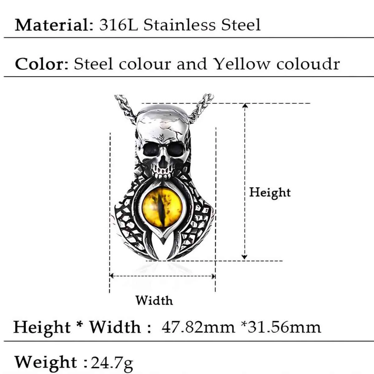 Yellow Evil Eye Skull Necklace - Image 4