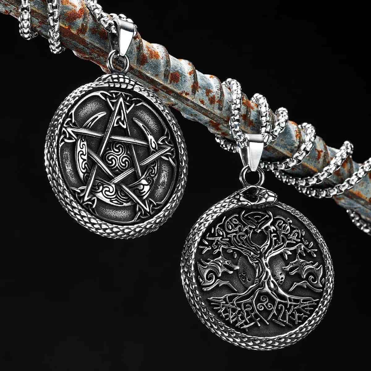 Yggdrasil Pendant with Ouroboros and Wolves